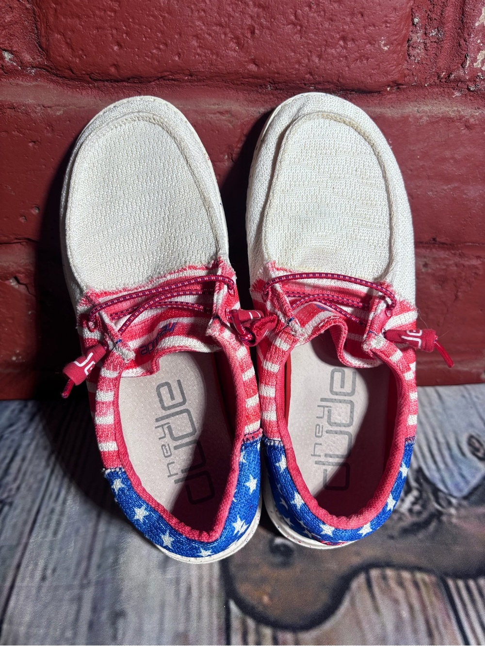 Hey Dude Red, White & Blue Shoes Size 7